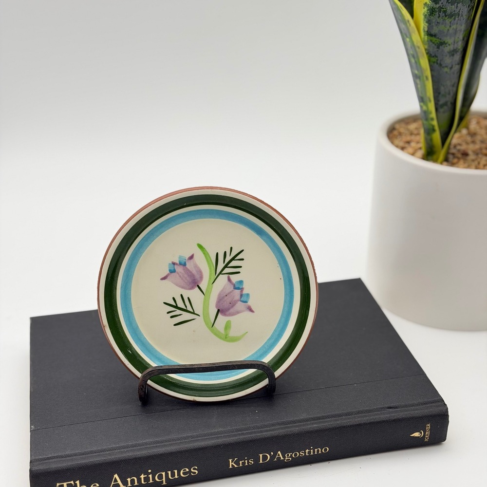 Vtg Stangl Pottery Hand Painted Floral Trinket Dish Blue Green Banded 5" Tulip